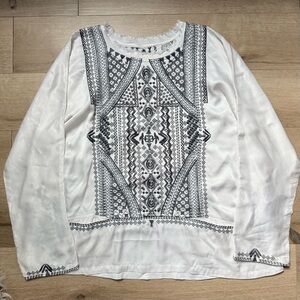 Johnny Was Ivory and Charcoal Patterned Tunic